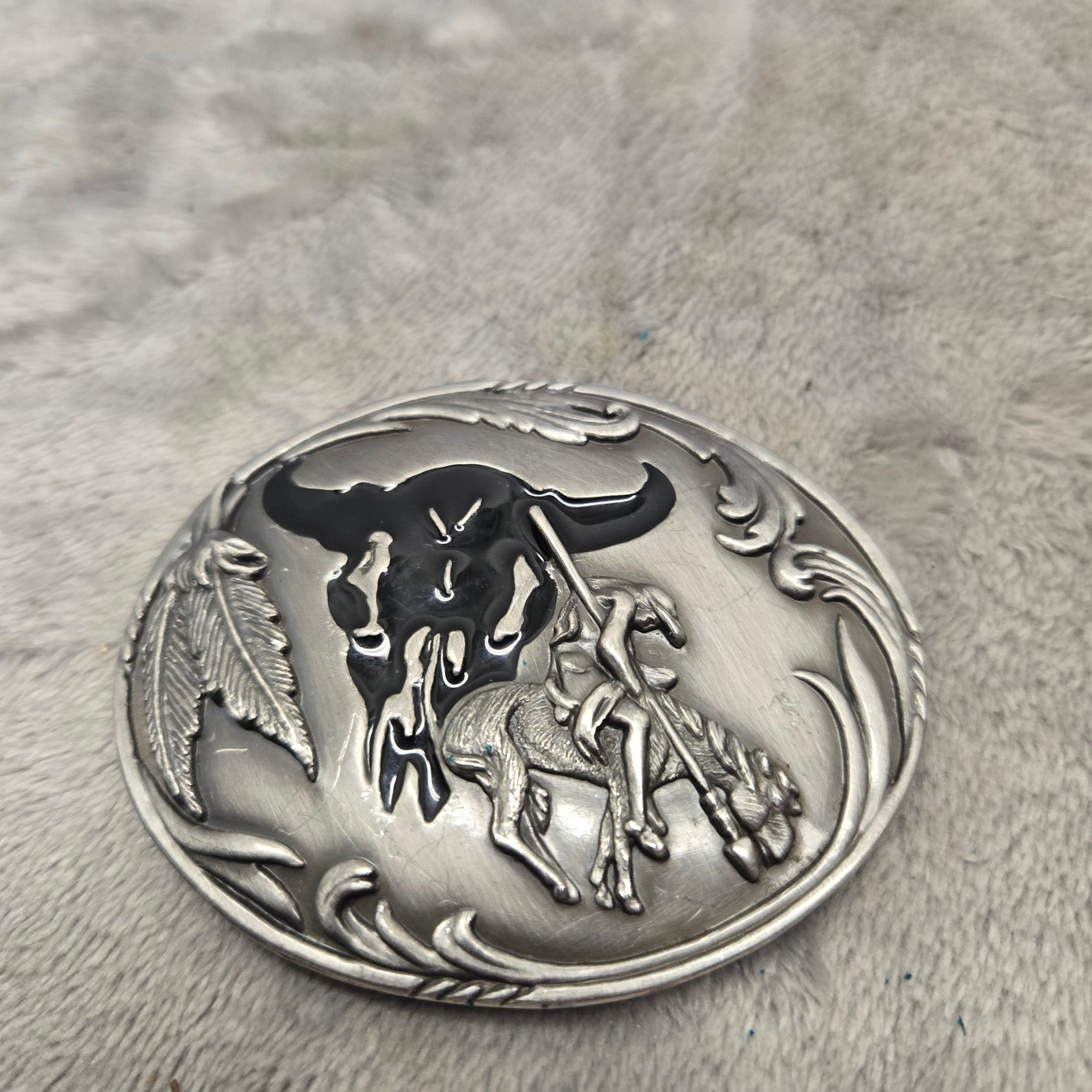 Siskiyou 2001 End of the Trail Pewter Belt Buckle Native American Buffalo Skull