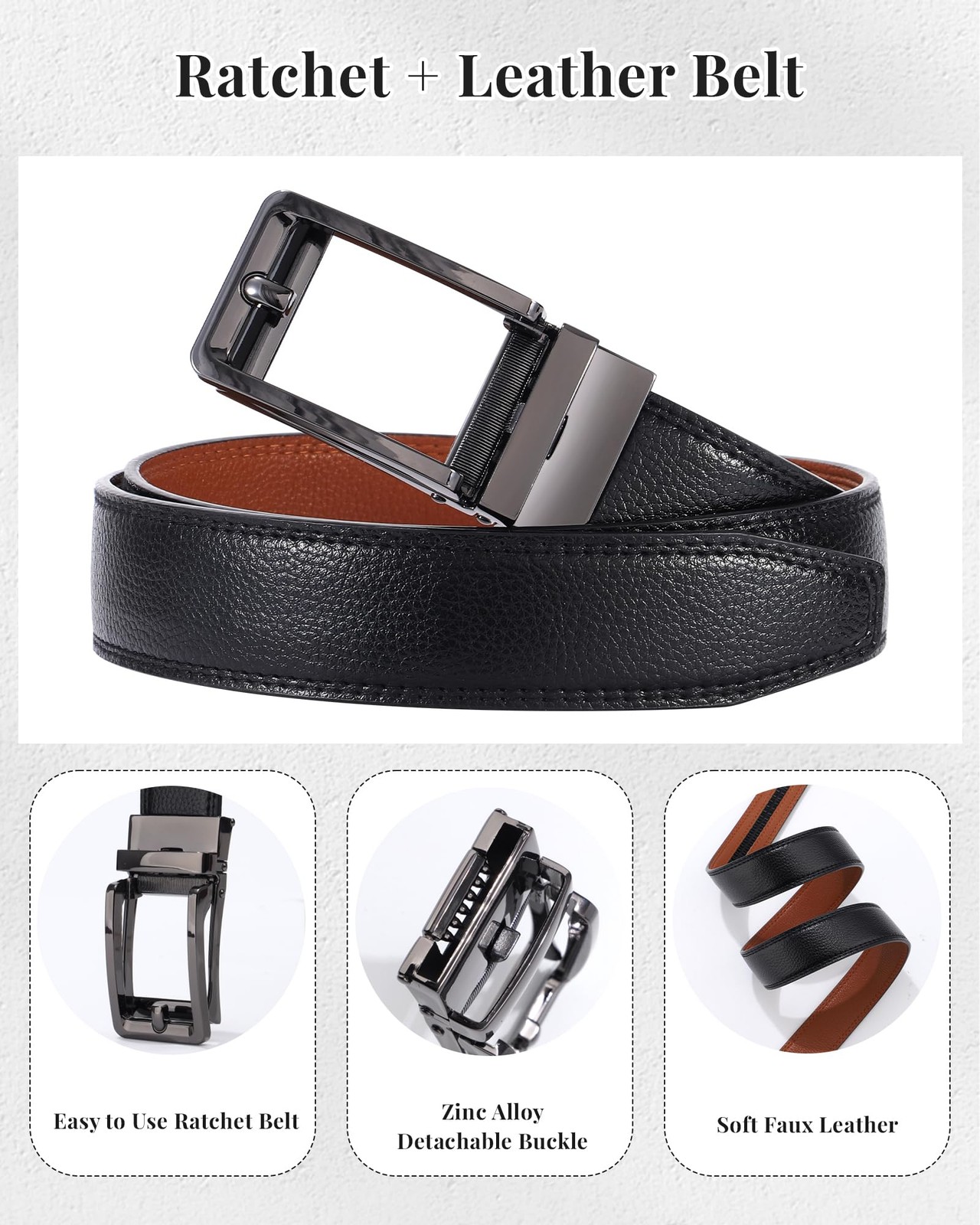 AWAYTR Ratchet Dress Belt for Men – Fit Waist: 36&Prime;-42&Prime;, Gunmetal Buckle-black