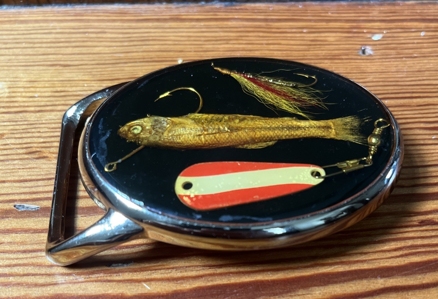 Von West USA Vintage Gold Fishing Lure Belt Buckle Mens Fly Fisherman