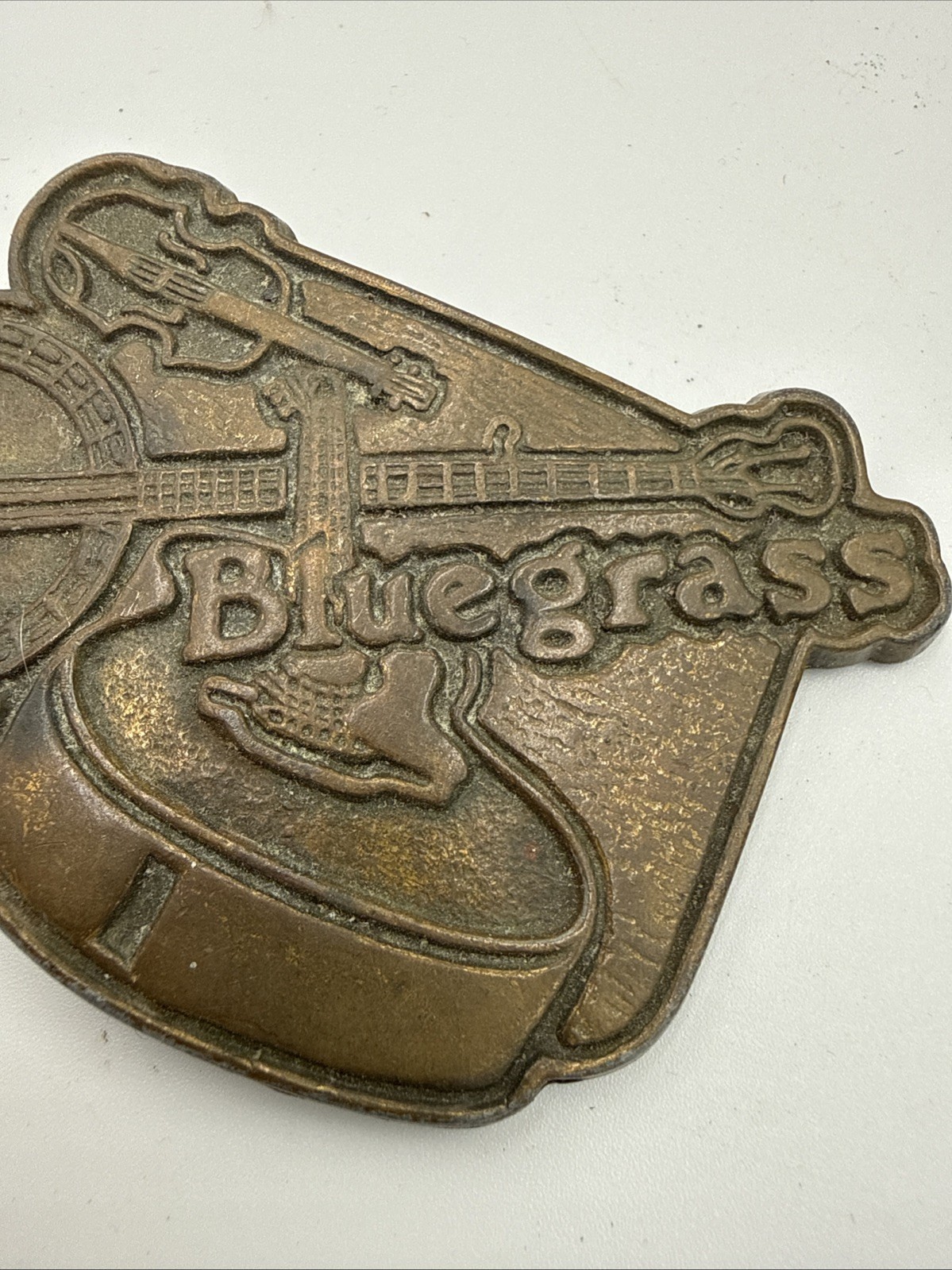 Vintage Bluegrass Music Fiddle Banjo Guitar Brass Western Belt Buckle