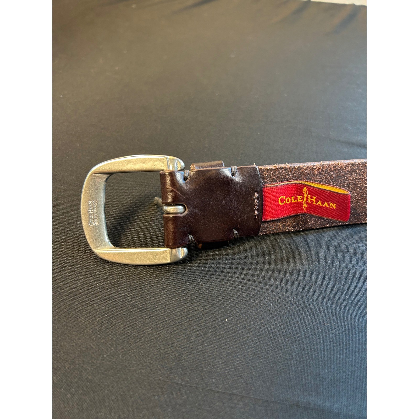 Cole Haan mens solid brass buckle brown leather belt old money preppy wedding