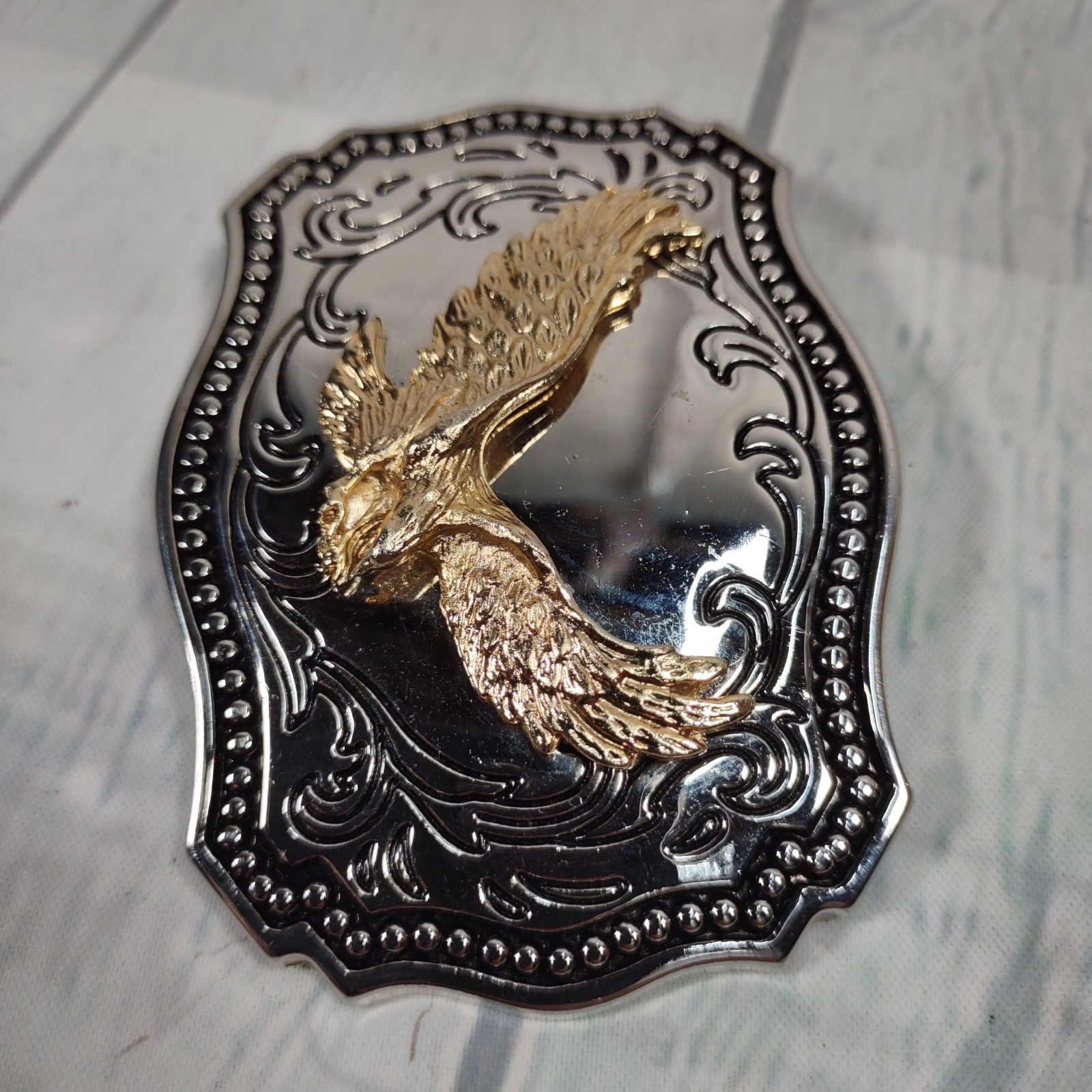 Men&rsquo;s Western Eagle Belt Buckle Metal Silver/Gold Color Rectangular Fits 1.5&Prime;