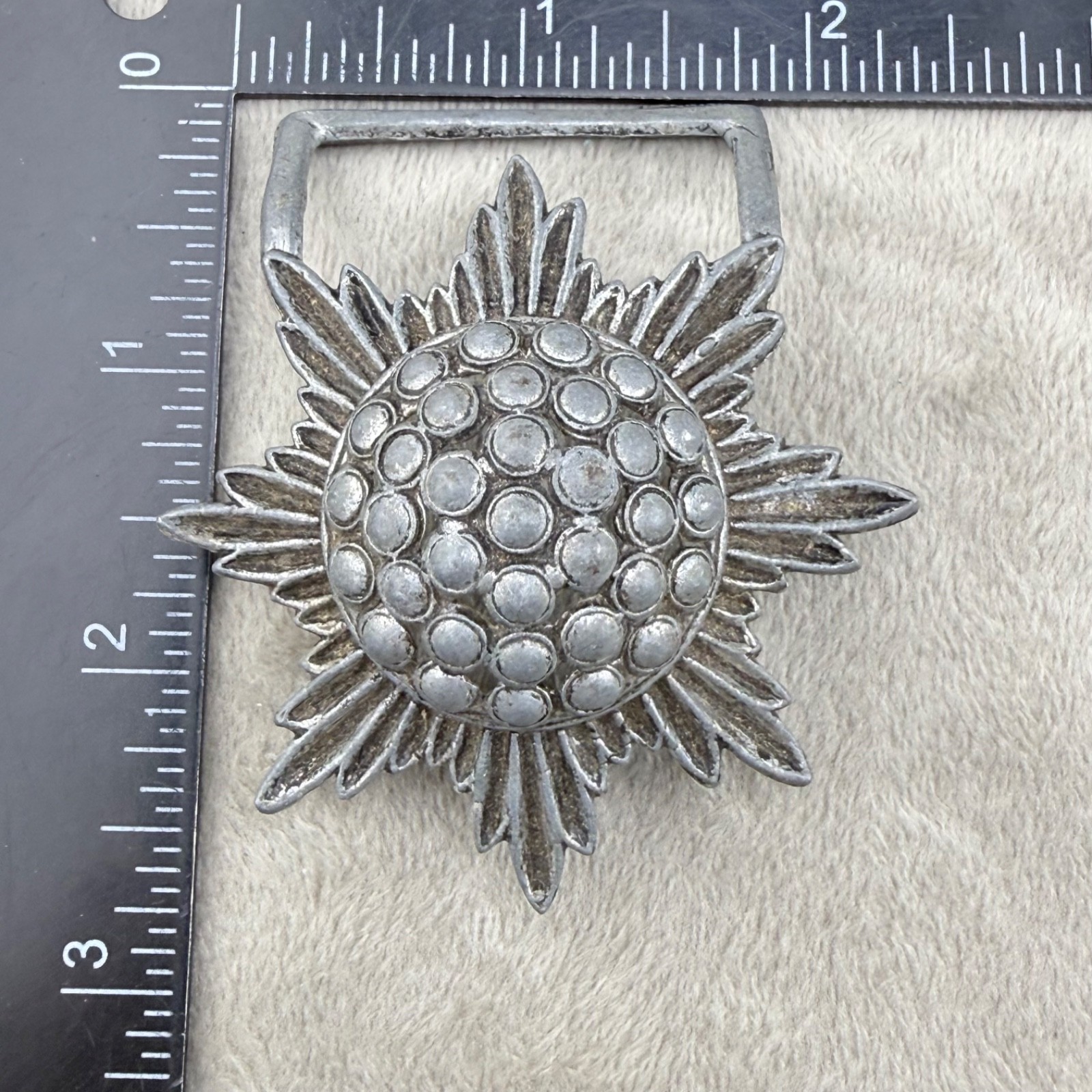 Vintage Flower Belt Buckle Atomic Silver Tone Signed Levy Bros