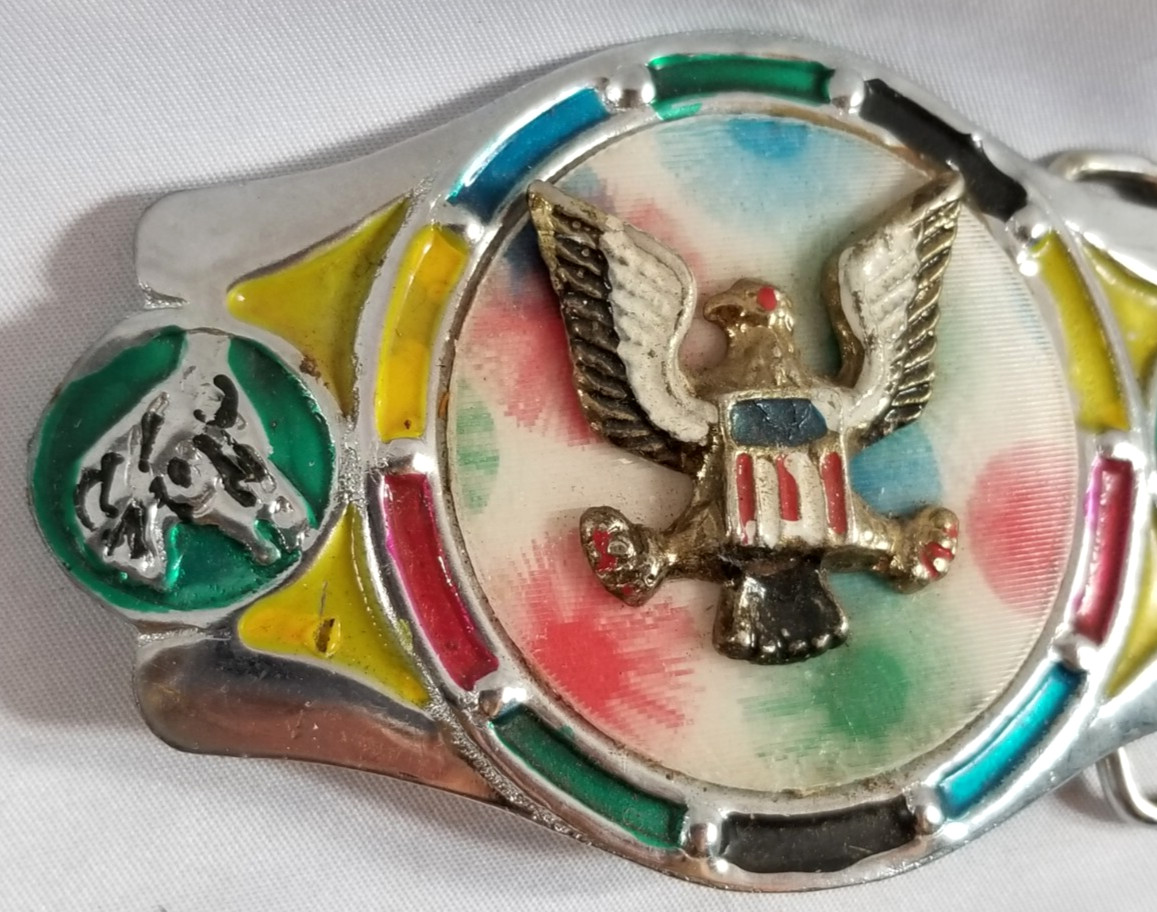VTG 1970s Imperial Hebillas Belt Buckle w Western American Eagle Flag 2&Prime; Belt