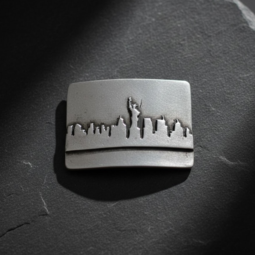 New York City Silhouette Belt Buckle Skyline Metal Urban Modern Design