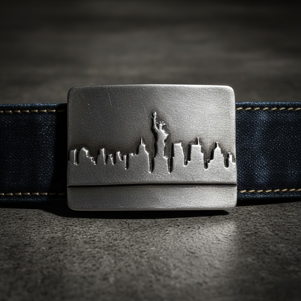 New York City Silhouette Belt Buckle Skyline Metal Urban Modern Design