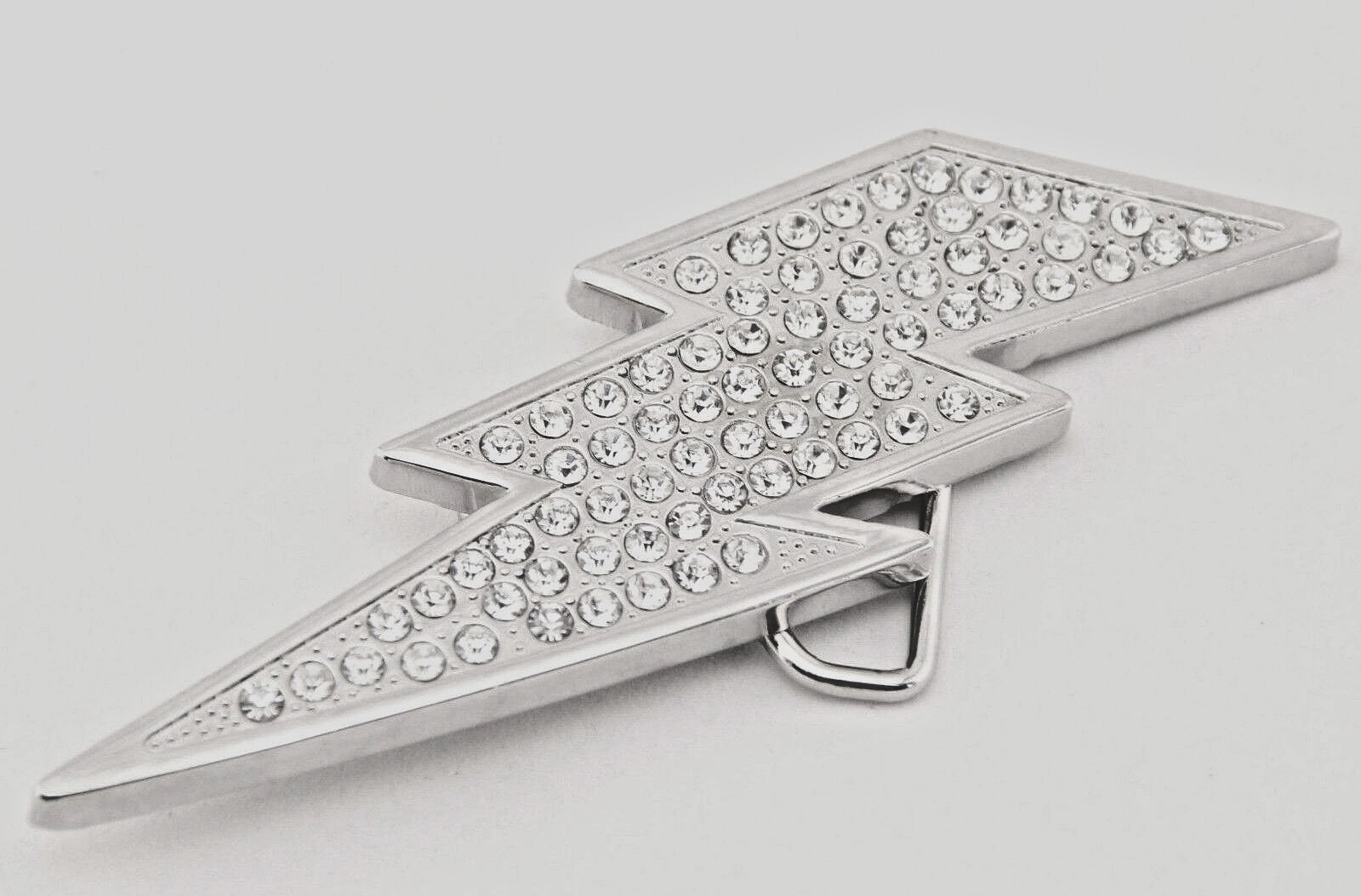 Mens Womens Flash Belt Buckle Rhinestone Silver Metal Fashion New Lightning Bolt