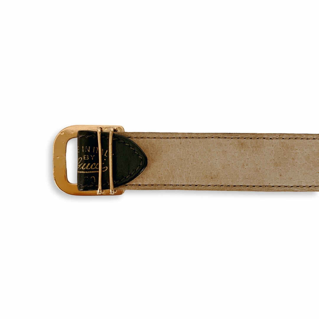Gucci Gg Logo Buckle Leather Belt Brown Gold Hardware Made In Italy
