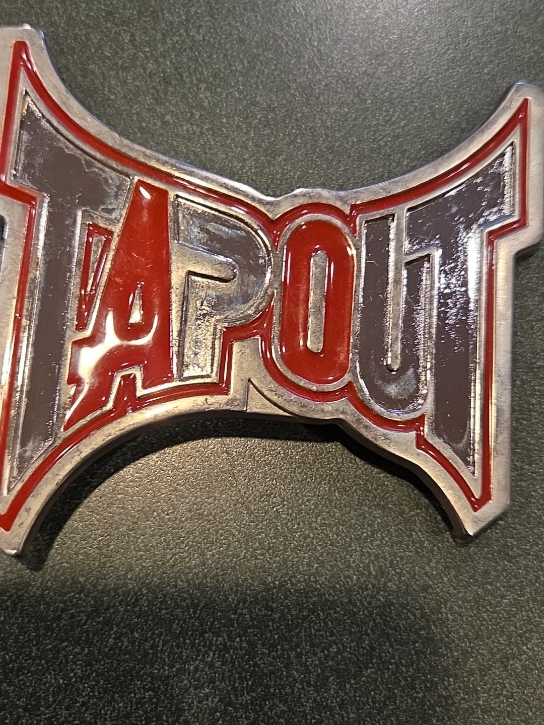 TAPOUT Logo Silver Tone & Red MMA Mixed Martial Arts Promo Belt Buckle Y2K