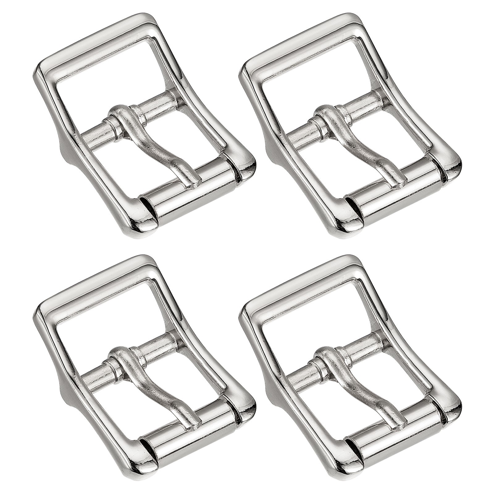 4Pcs 0.87&Prime; Single Prong Belt Buckle Square Center Bar Buckles for Belt Silver