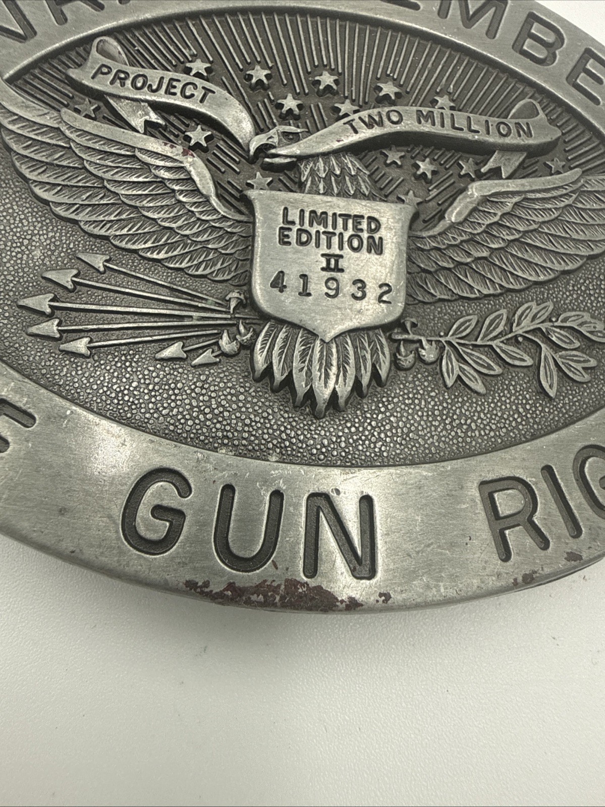 Vintage Limited Edition Numbered NRA Member Vote Gun Rights Pewter Belt Buckle