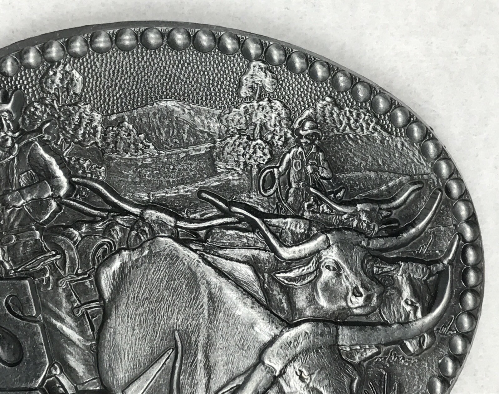 vtg 80s SHEPLERS COWBOY BULL PEWTER AWARD DESIGN MEDALS BELT BUCKLE horse
