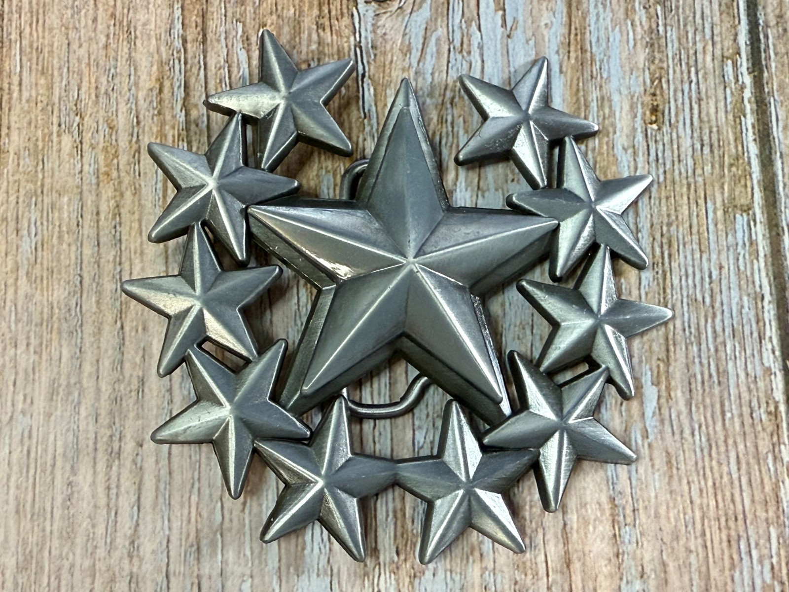 Eleven Five Pointed Star Cutout Silver Color Western Style LARGE Belt Buckle