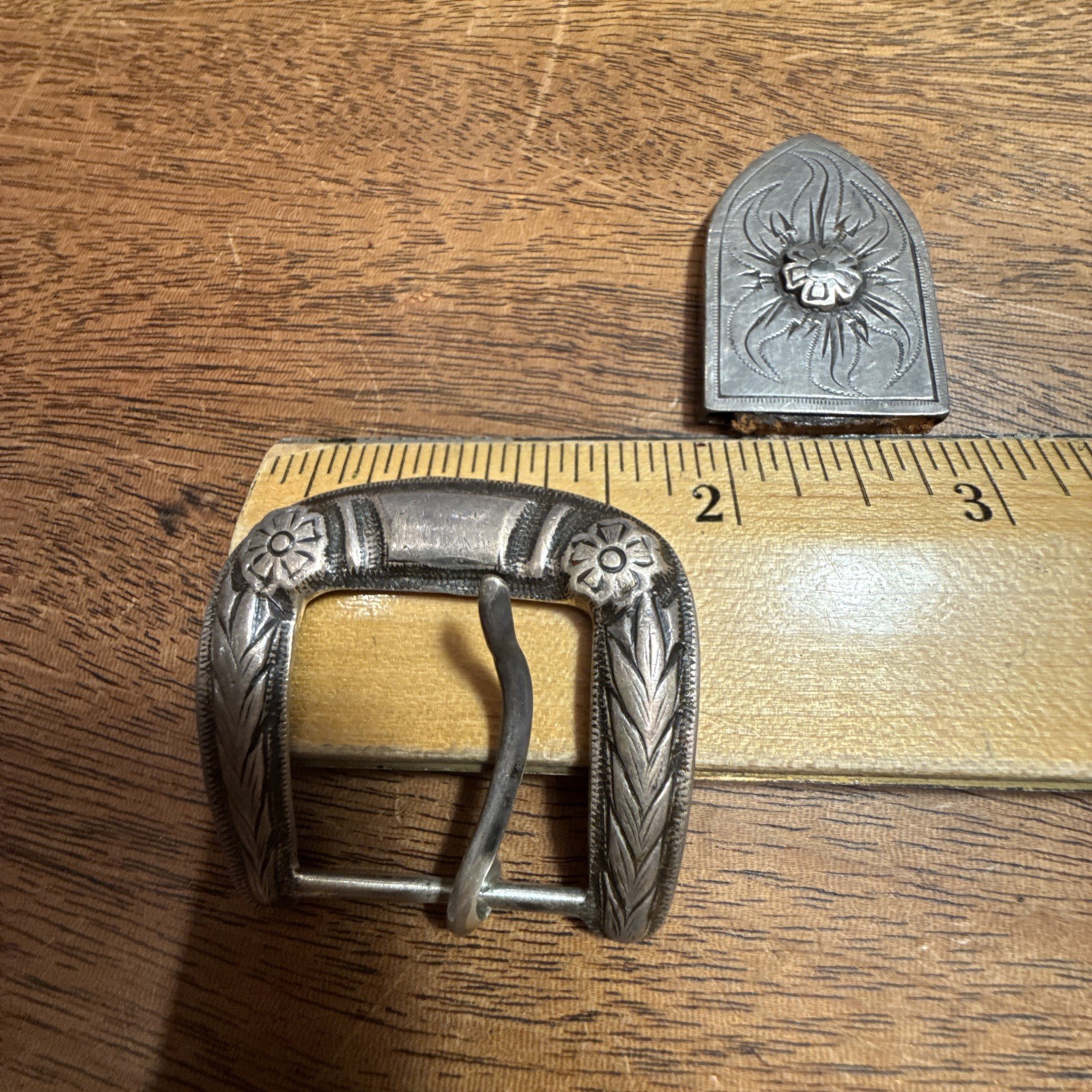 Vintage STERLING SILVER Belt Buckle Set 4PC western RANGER handcrafted Mexico