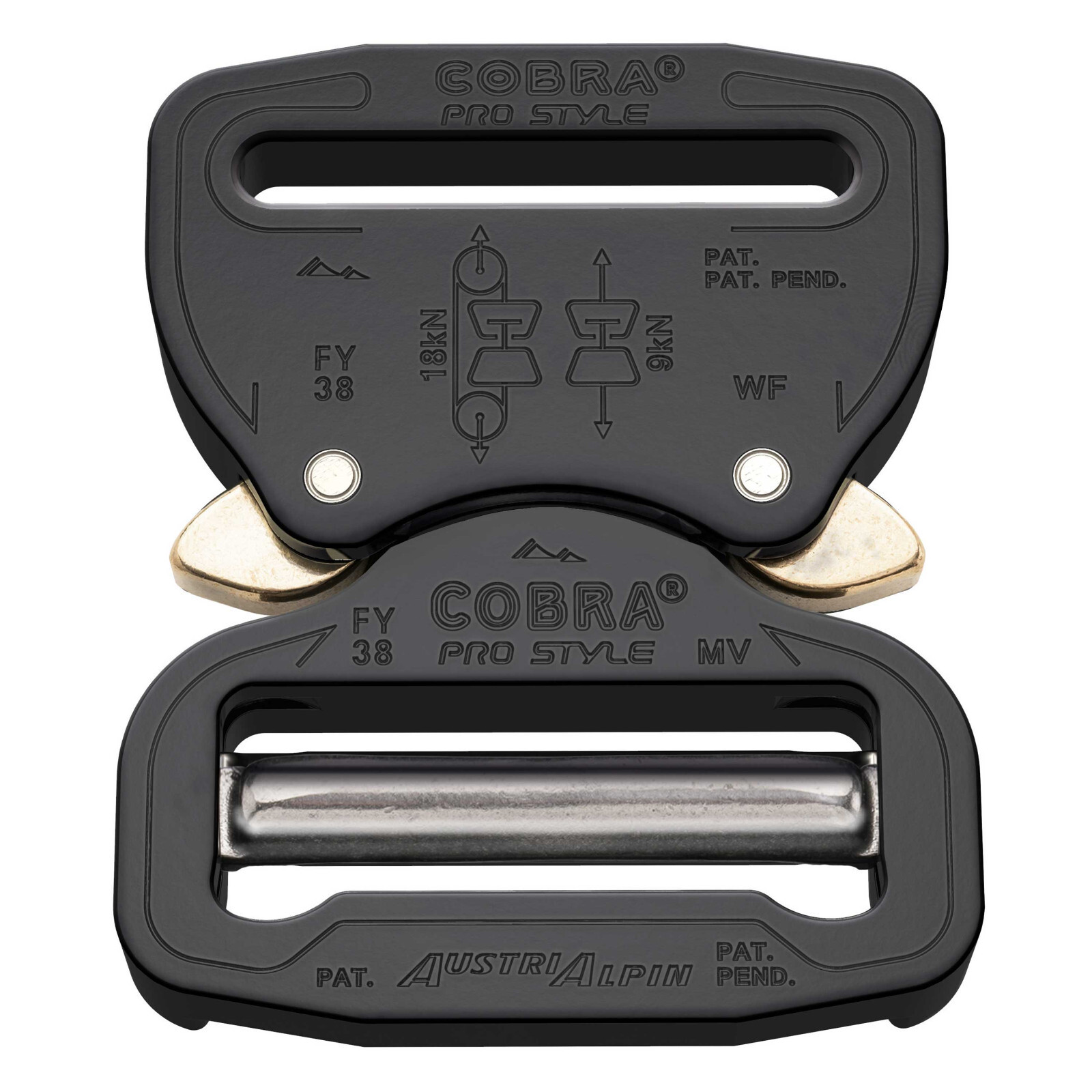 AustriAlpin 38mm / 1.5&Prime; Black Cobra Pro Style Buckle FY38KVF Male Adj Female Fix