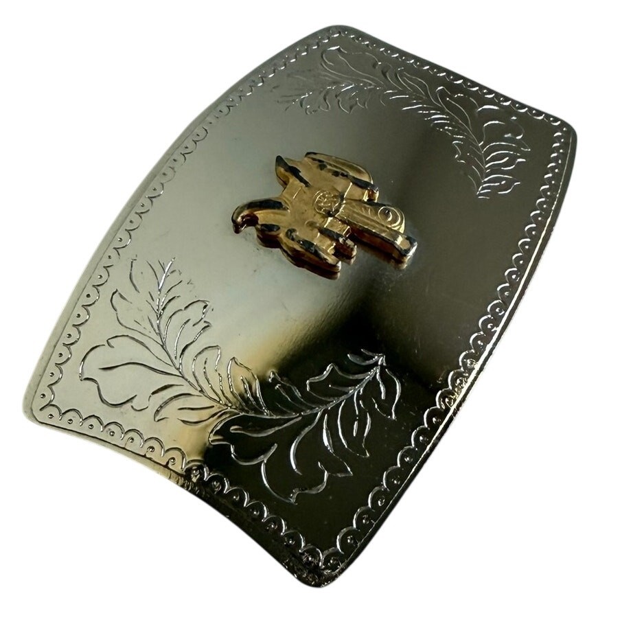 Western Saddle Belt Buckle Nickel Plated Hand-Polished Cowboy Americana