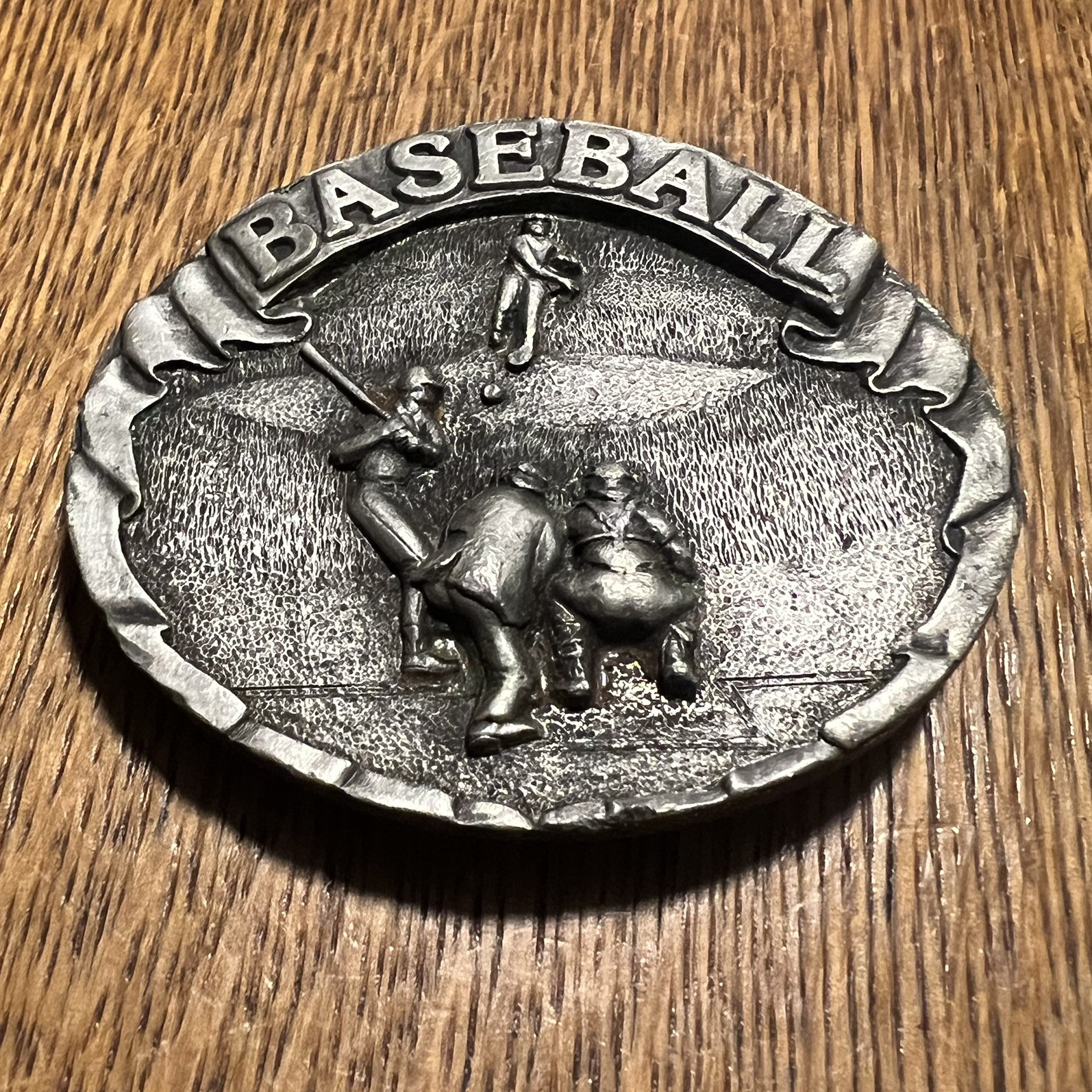 **Missing Pin** VTG 1977 Bergamot Brass Works Baseball Sport Belt Buckle B29