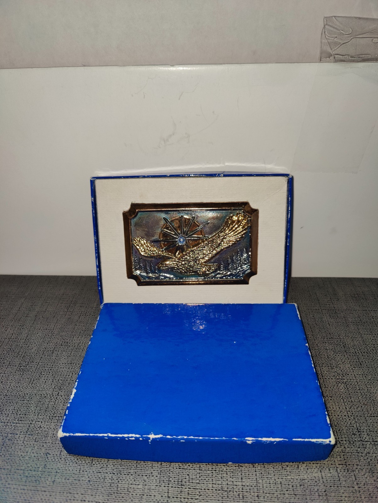 Vintage Soaring American Eagle Over Sunrise Belt Buckle With Diamond Rhinestone