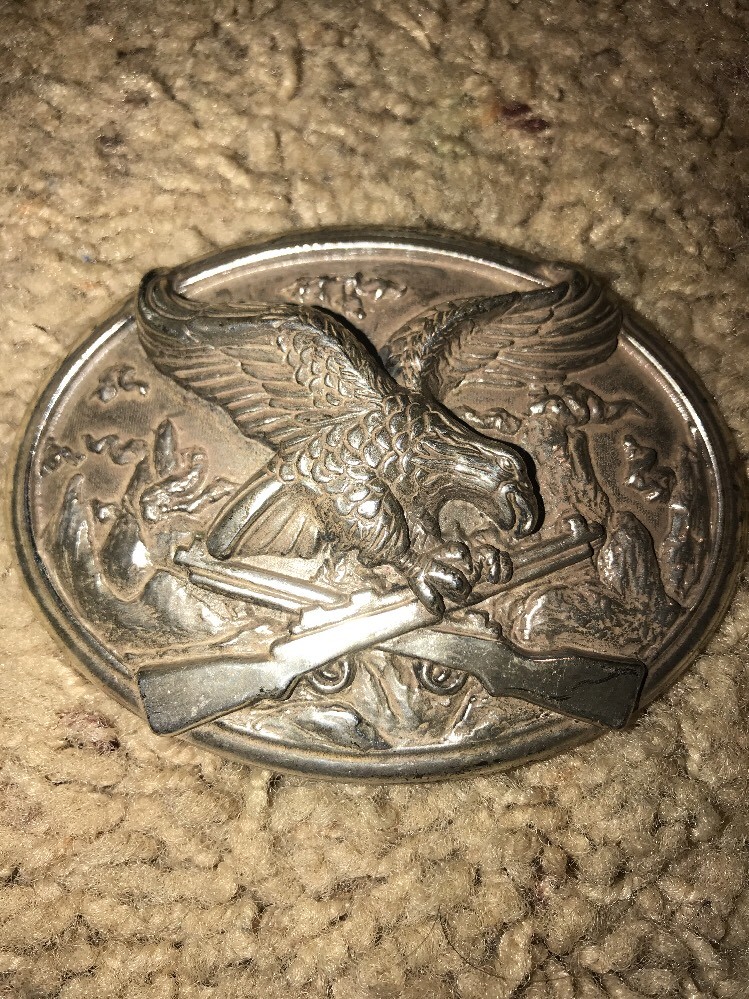 Flying Eagle Purched Guns belt buckle NRA Silver Color