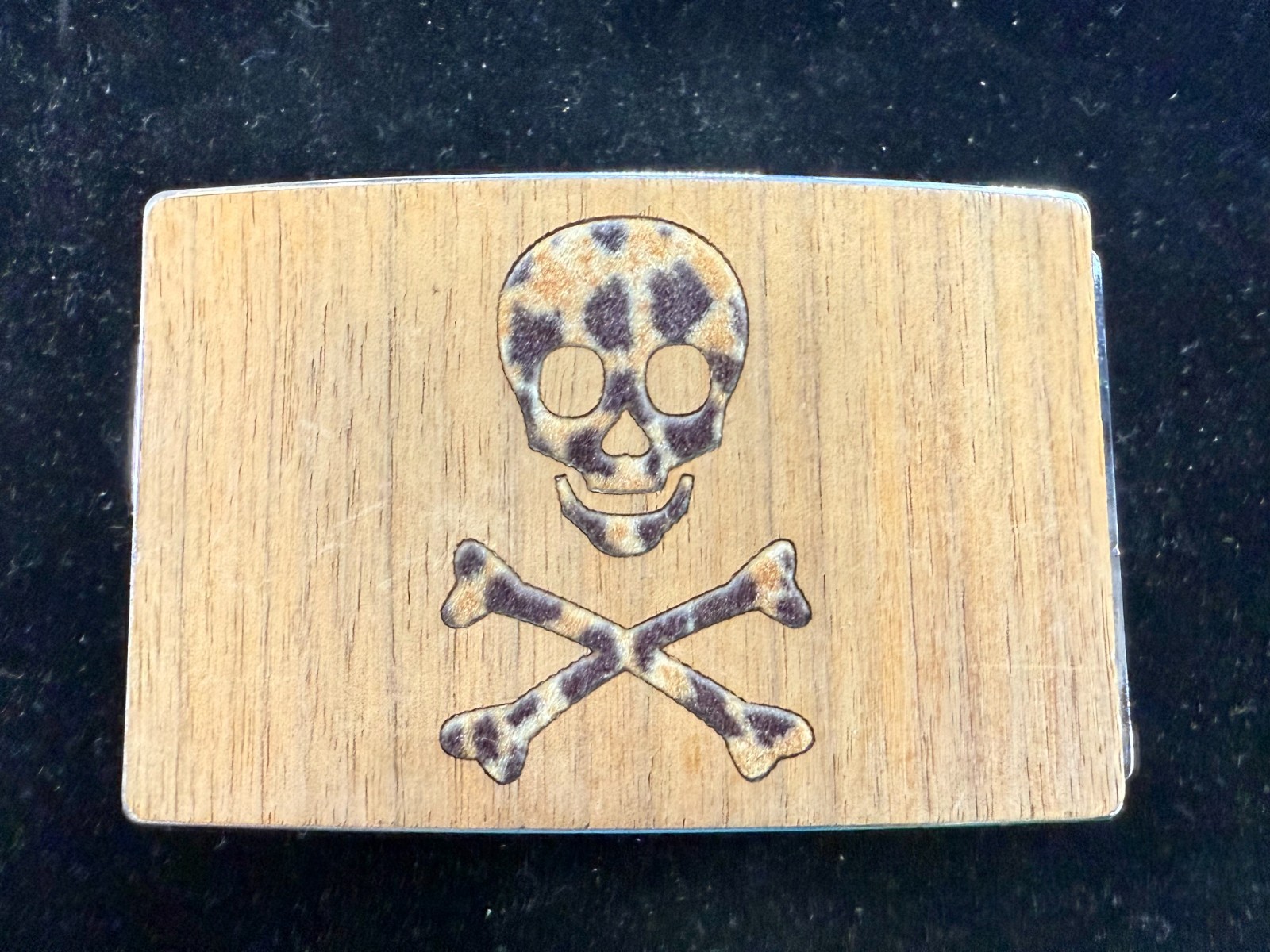 Skull & Crossed Bones Pirate Flag Poison Sign Biker Punk Vibe Wooden Belt Buckle