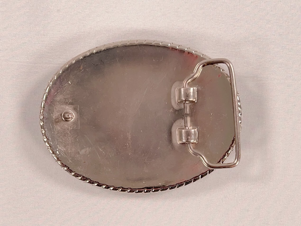 Handmade Oval Silver-Tone Belt Buckle with Iolite Gemstone Bead Inlay – Western
