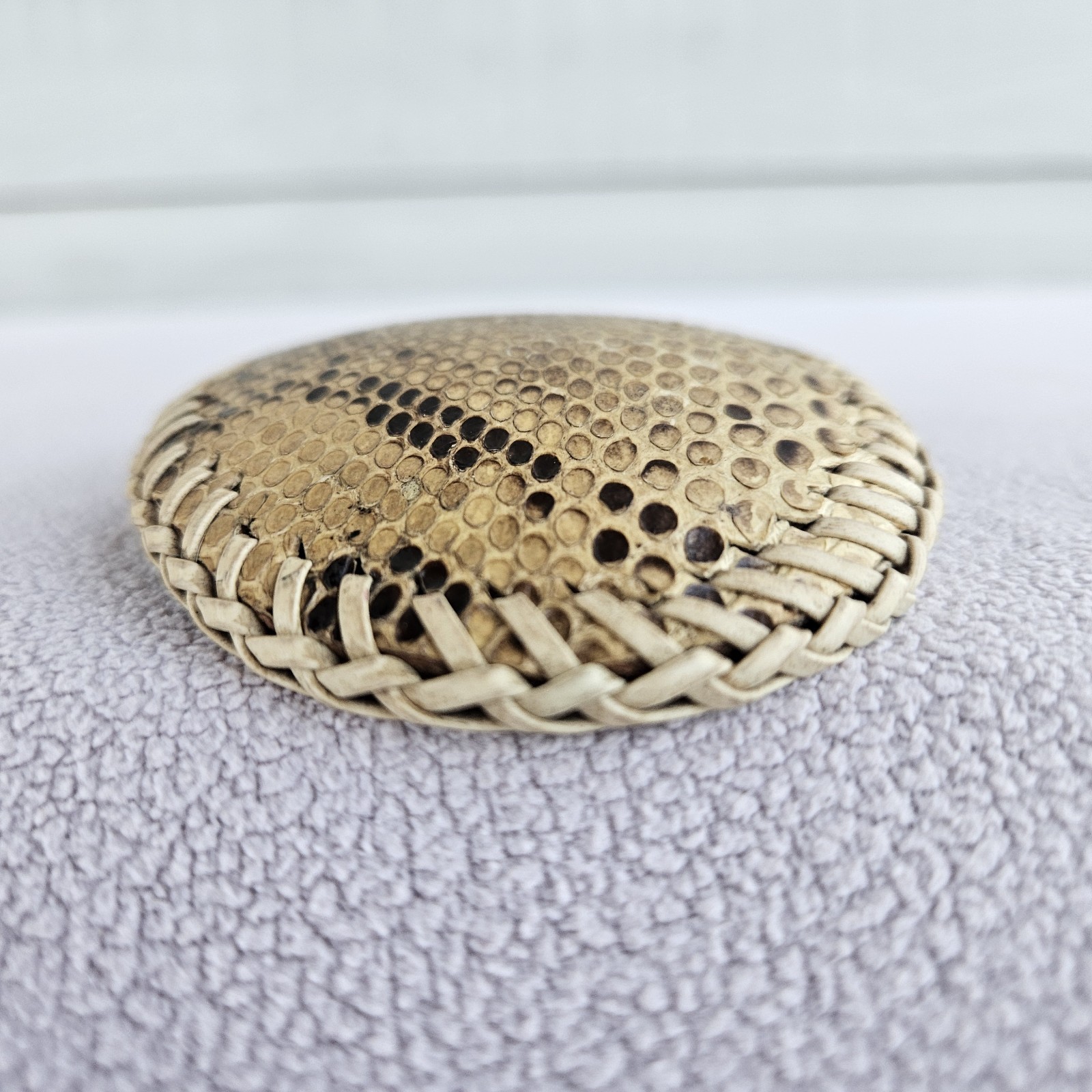 VTG Snakeskin Leather Belt Buckle Western Southern Cream Oval