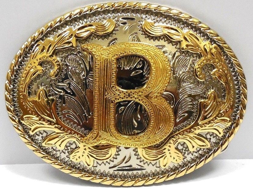 INITIAL B LETTER B MEN WOMEN RODEO REALLY COWBOY STYLE GOLD METAL BELT BUCKLE