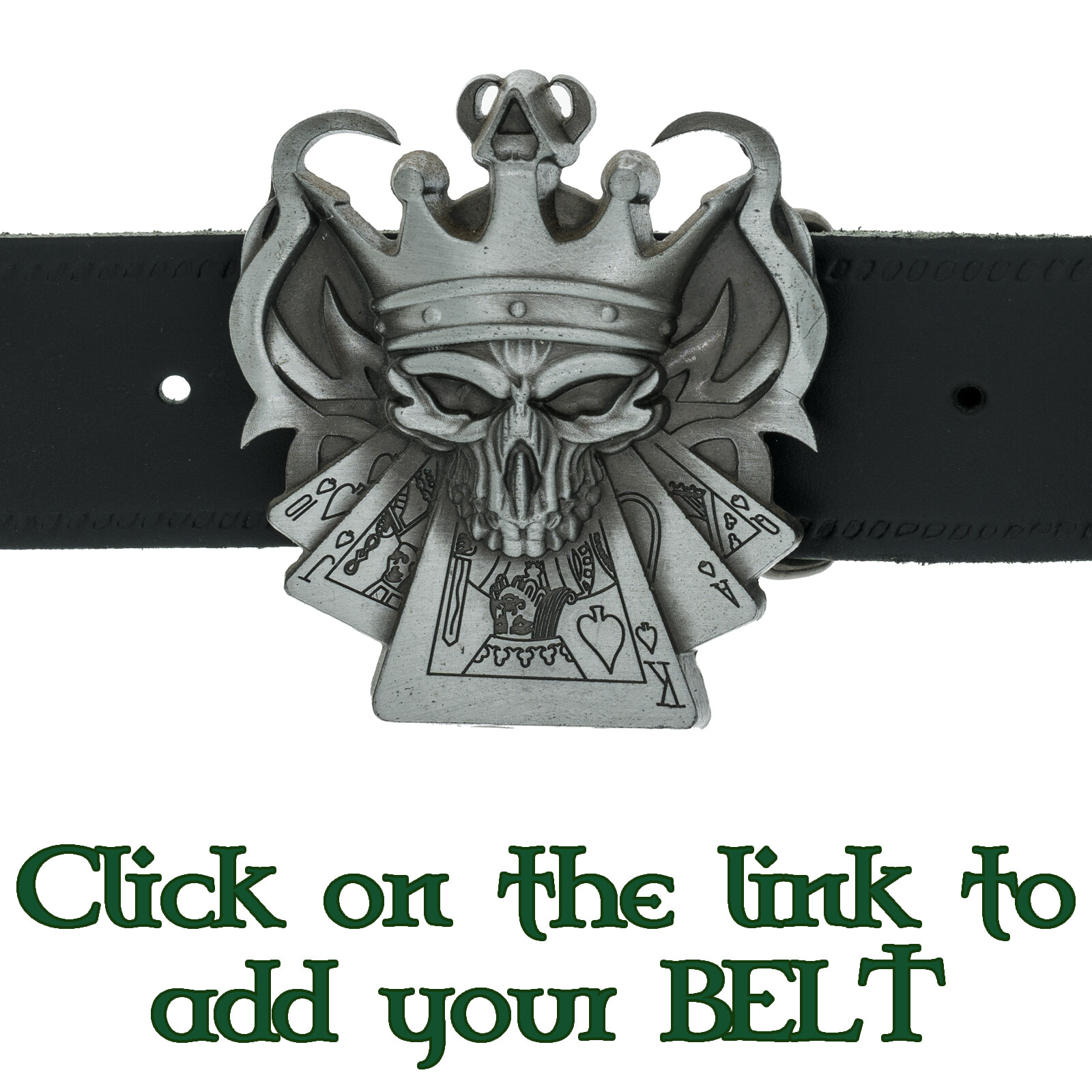 King Skull Straight Flush Poker Cards Belt Buckle Biker Metal Gothic Gambler