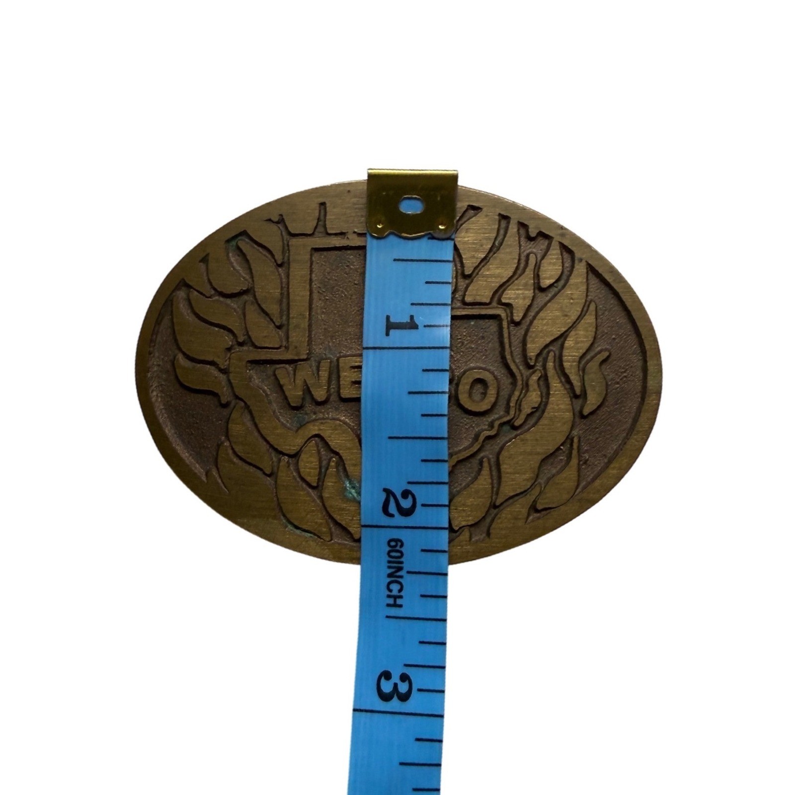 Vintage Wesco Texas State Embossed Solid Brass Oval Belt Buckle Western Patina