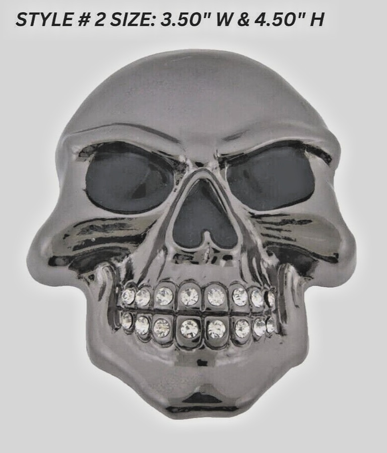 Skull Belt Buckle Men Skeleton Grillz Gunmetal Teeth Bling Rhinestones Halloween