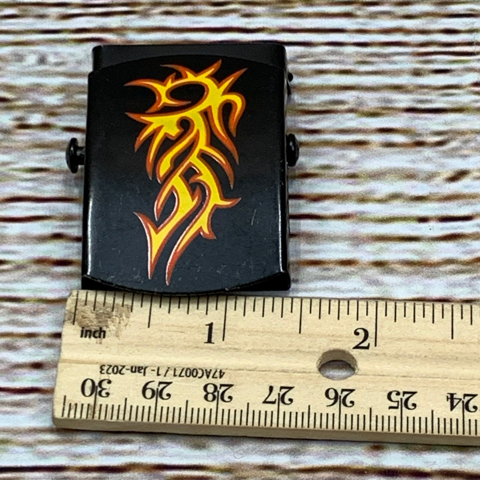 Tribal Flame Belt Buckle Black Metal Flip Top Novelty Design