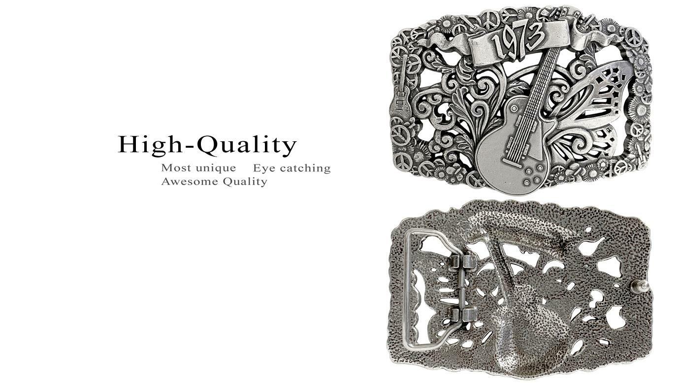Unique Buckle 1973 Guitar Engraved Buckle Fits 1-1/2&Prime;(38mm) Wide Belt