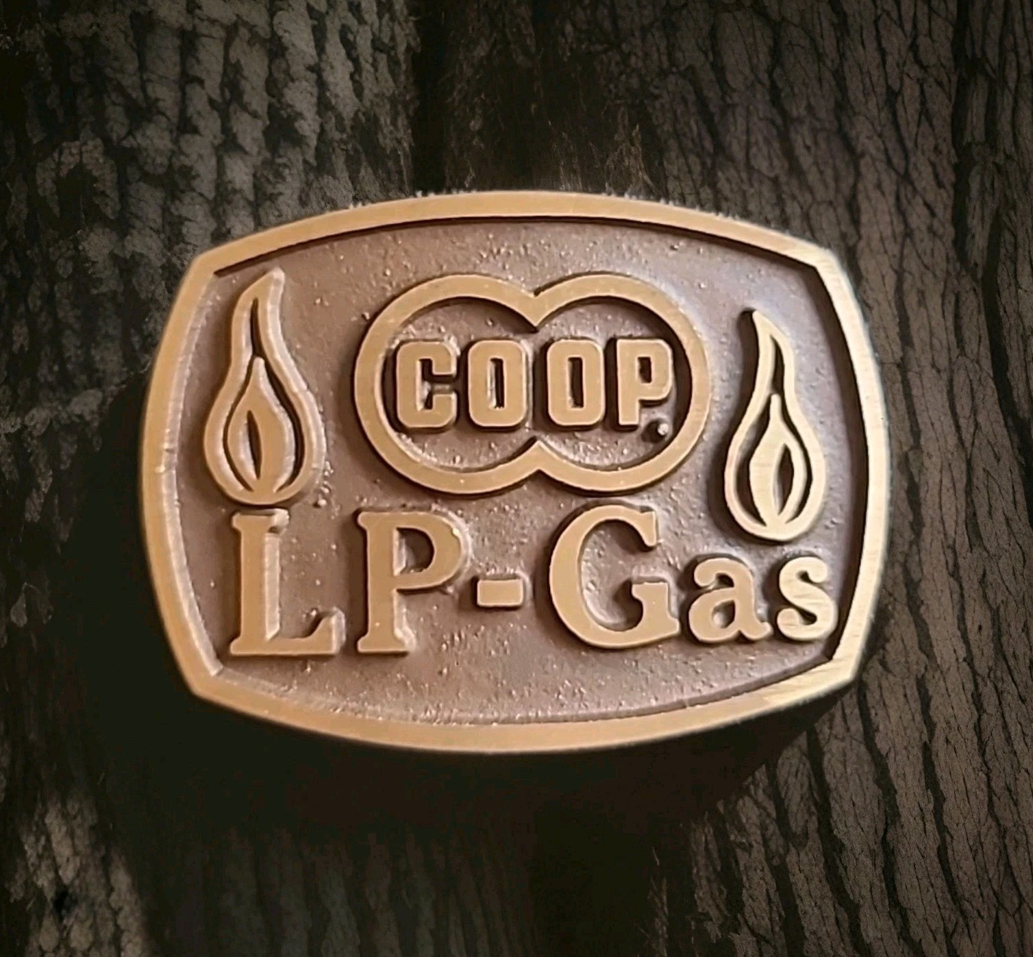 Vtg Coop LP-Gas Metal Belt Buckle Brown/Rust Color 3&Prime;x 2 1/4&Prime; Country Cowboy