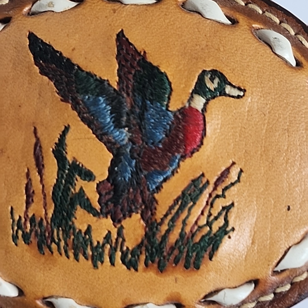 Vtg. Leather Belt Buckle with Mallard Duck [39]