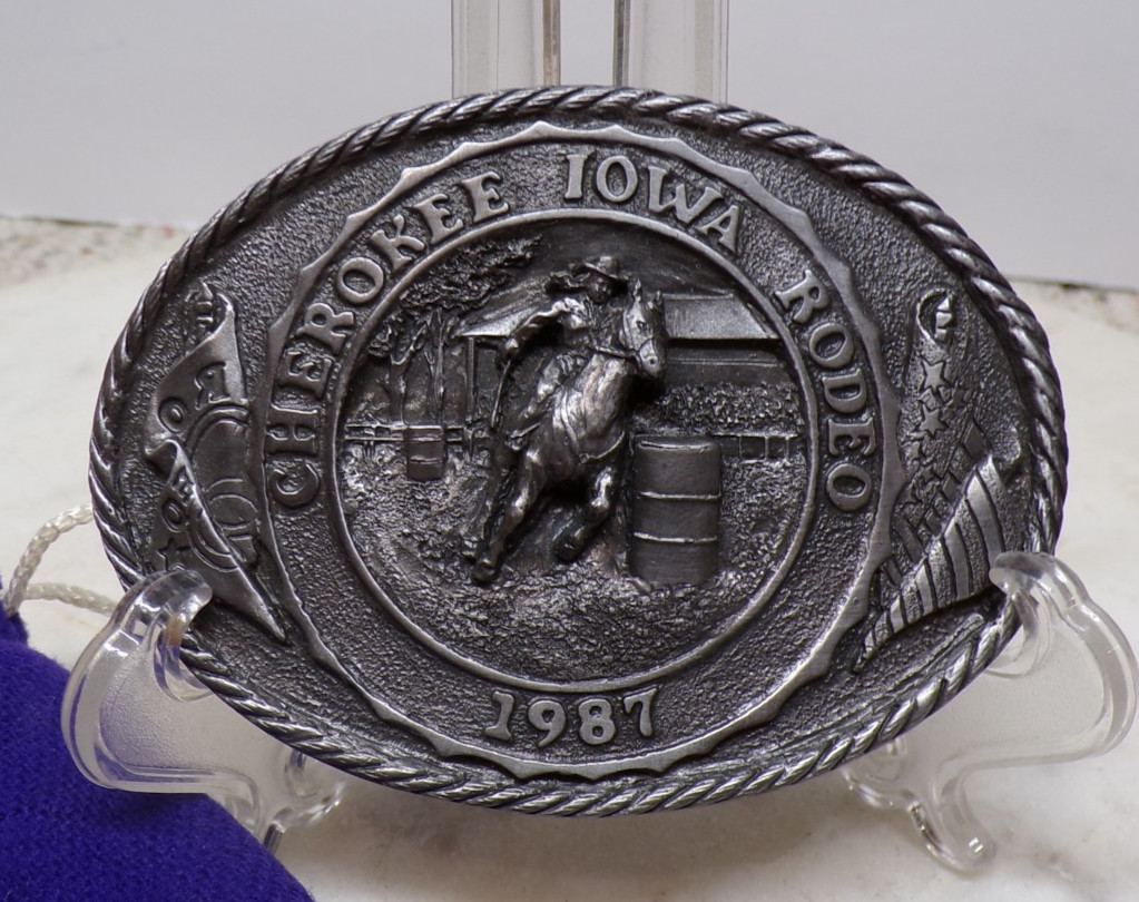1987 Cherokee Iowa Rodeo Limited Ed #172 Of 300 Belt Buckle Cowboy Barrel Racing