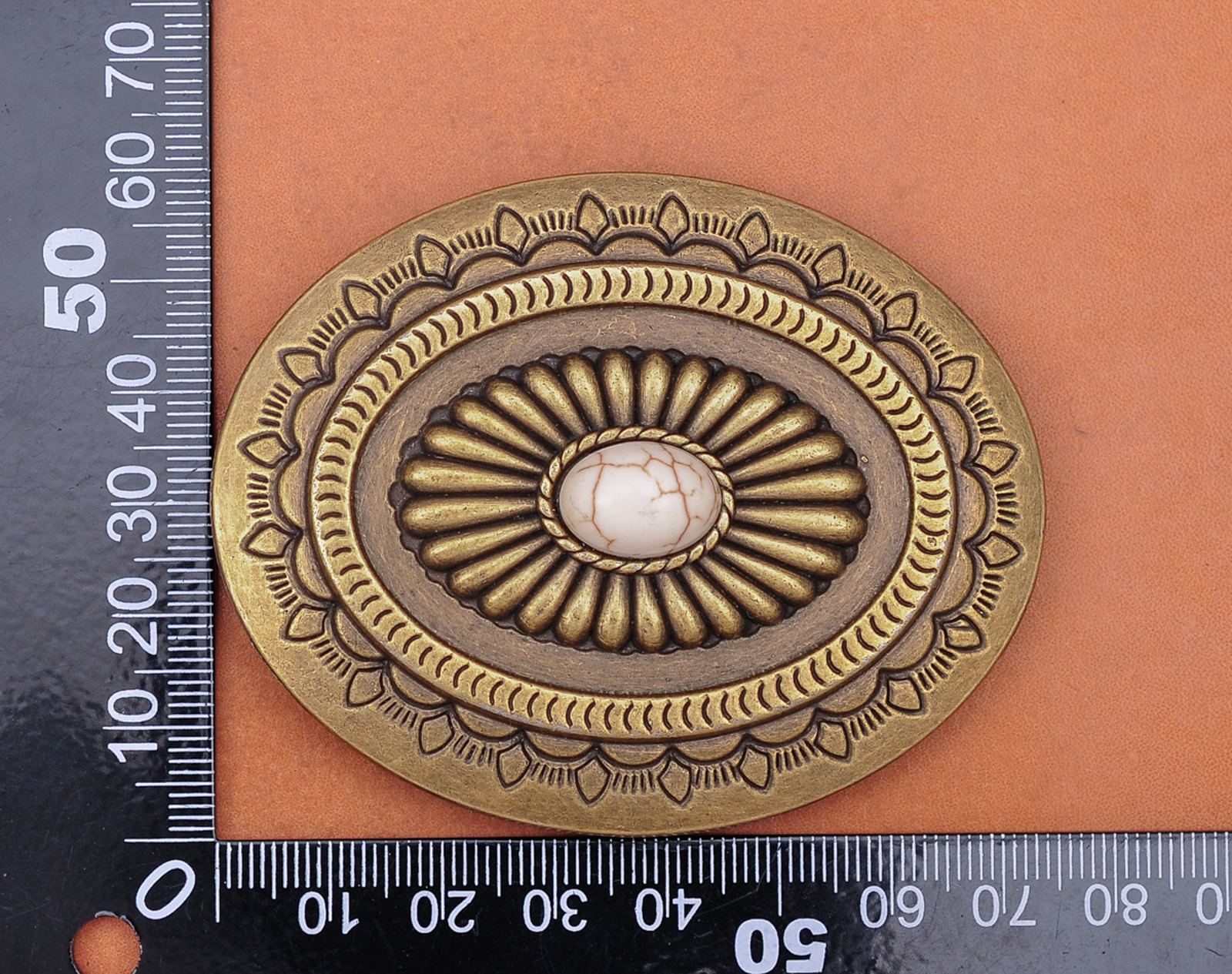 Antique Brass Western cowboy Flower Pattern Turquoise Leathercraft Belt Buckle