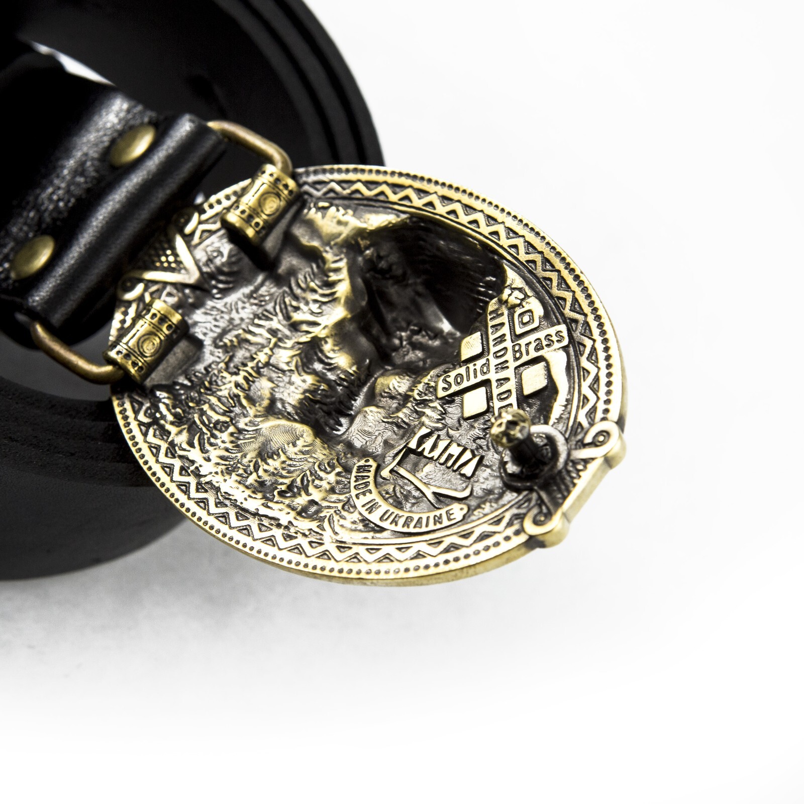 Brass belt buckle « 3D Klamra », Skull buckle, Ukrainian Molfar, Logo Klamra