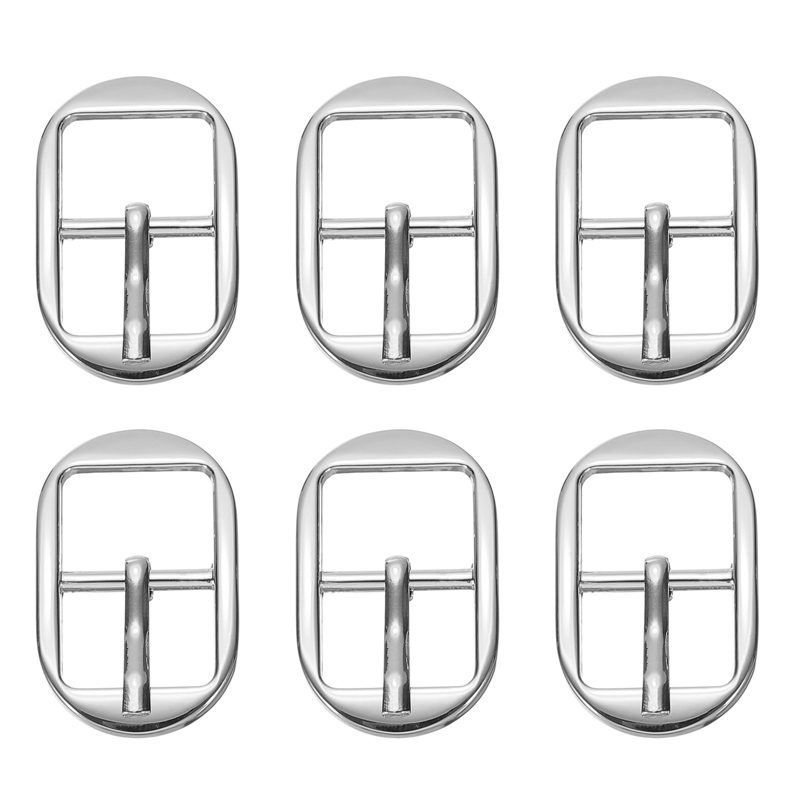 6 Pcs 0.6 Inch Single Prong Buckles Oval Center Bar Buckles, Silver Tone