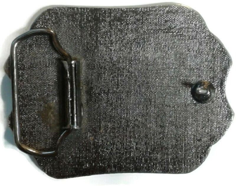 Vintage Pewter Quarter Horse Belt Buckle Green Brown Scenic Design Enameled