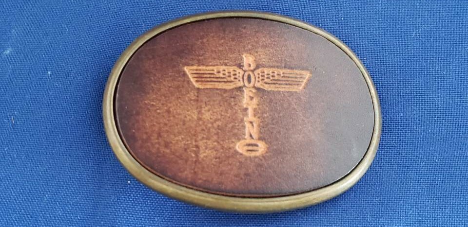 El Cid Boeing Buckle Totem Leather and Brass Belt 3.25×2.5&Prime; Vintage