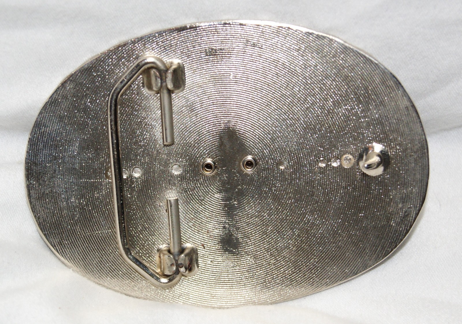 Vintage Silver Color Western Stamped Belt Buckle w/ Agate (red, orange, white)