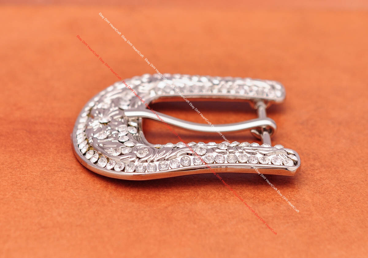 30mm Bling Silver Men Western Rhinestone Crystal Cowboy 3 Piece Set Belt Buckle