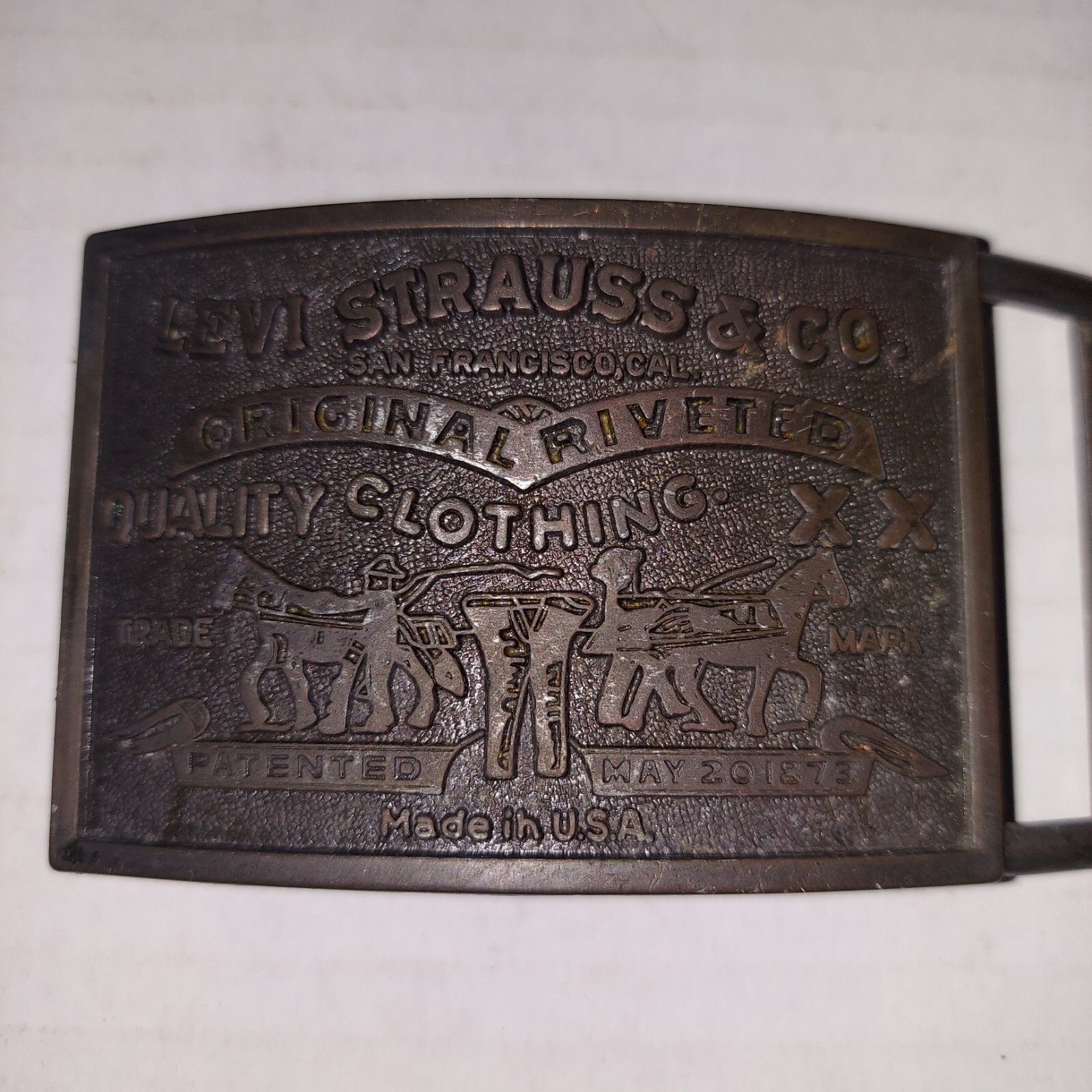 BELT BUCKLE Levi Strauss & Co. Blue Jeans Original Riveted Rectangle Vintage