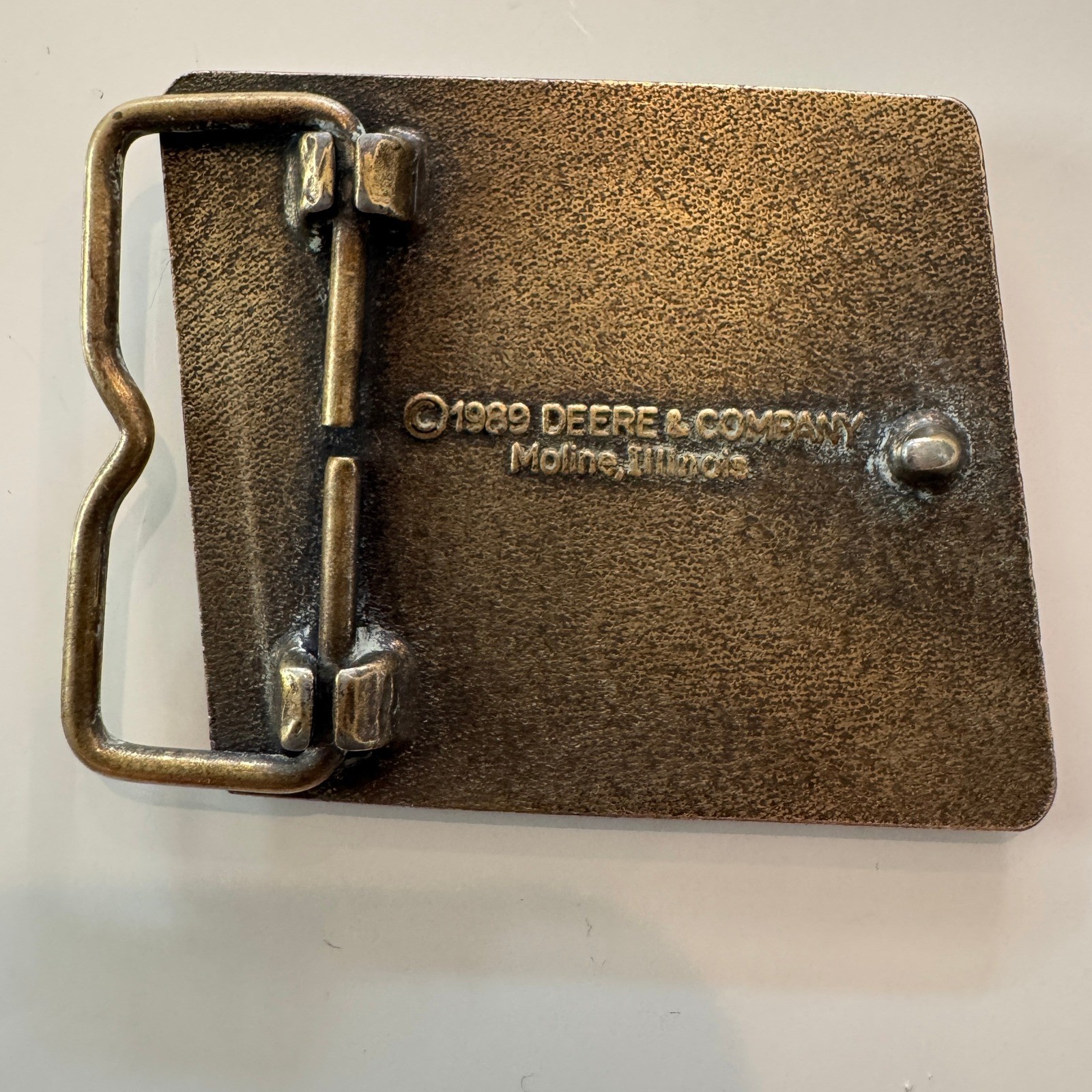 John Deere Diesel Power Belt Buckle Vintage 1989 Engine Tractor Farm Brass