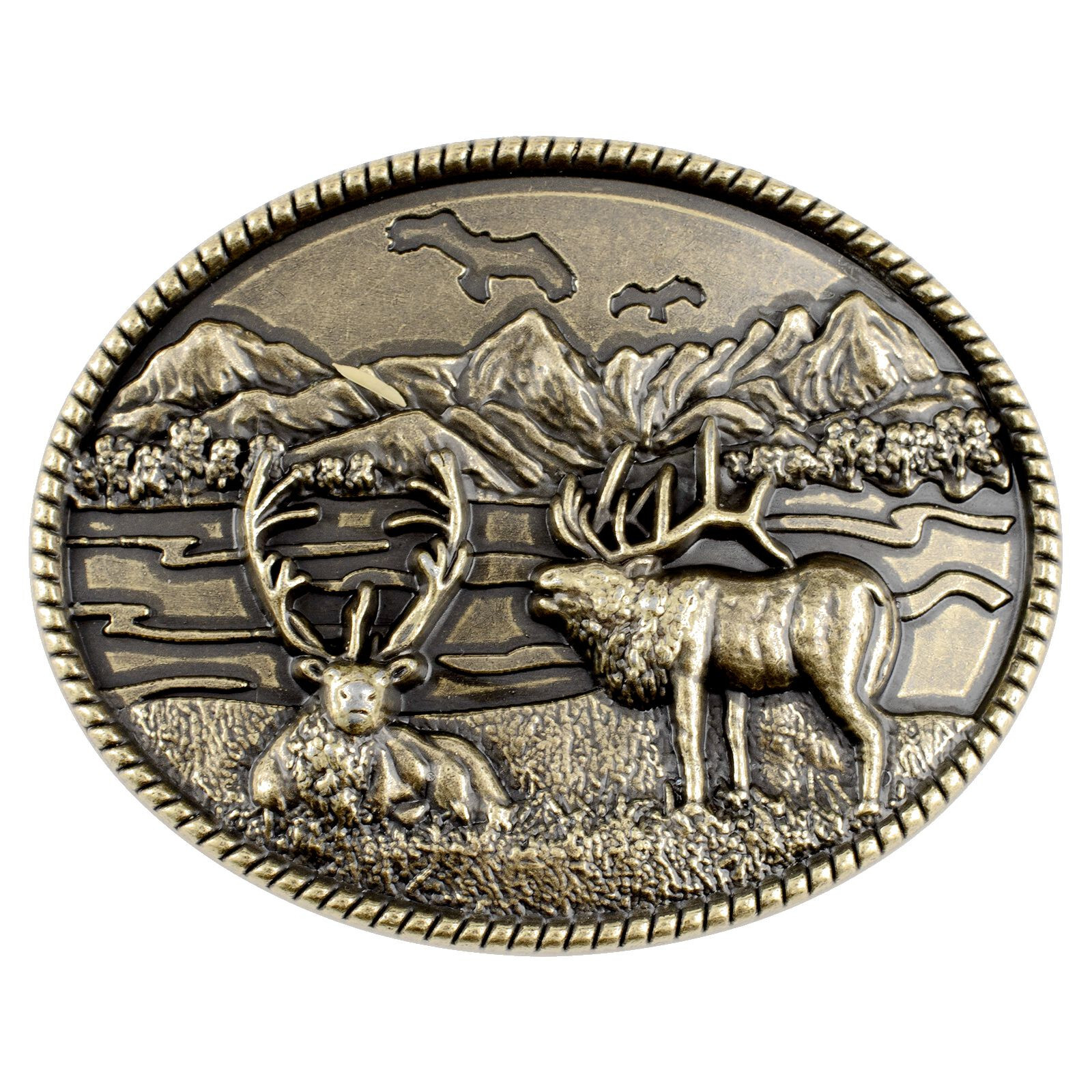 Elk Moose Deer Belt Buckle Western Cowboy Native American (DER-05-G)