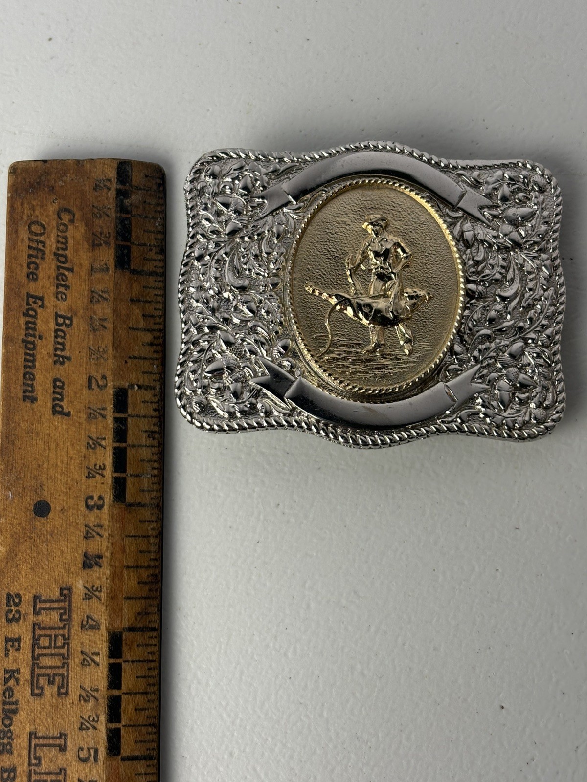 Western Belt Buckle Roper Silver Tone Engraved Western Prod Co. 70s