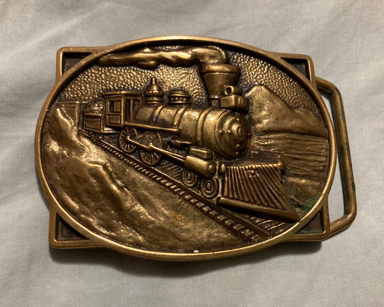 Vintage BTS Solid Brass Steam Engine Locomotive Train – Belt Buckle 3.5&Prime; Wide.