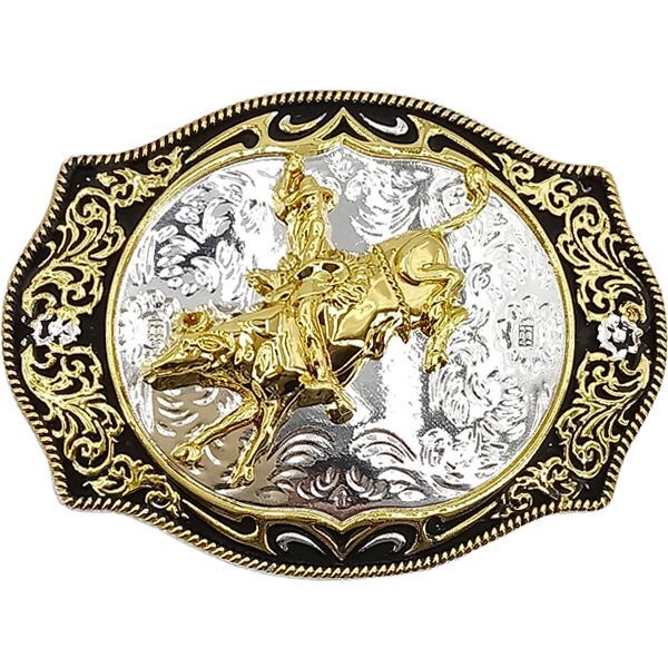 Rodeo Bull Riding Western Belt Buckle Silver Gold finish 039