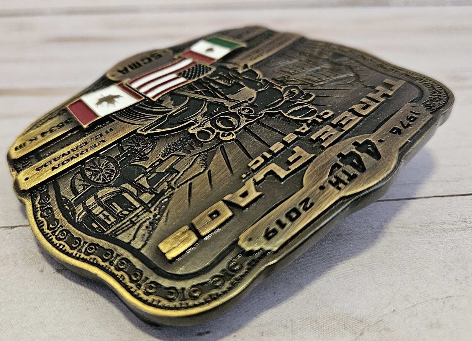 THREE 3 FLAGS CLASSIC MEXICO USA REGINA CANADA BELT BUCKLE 2019 NIP