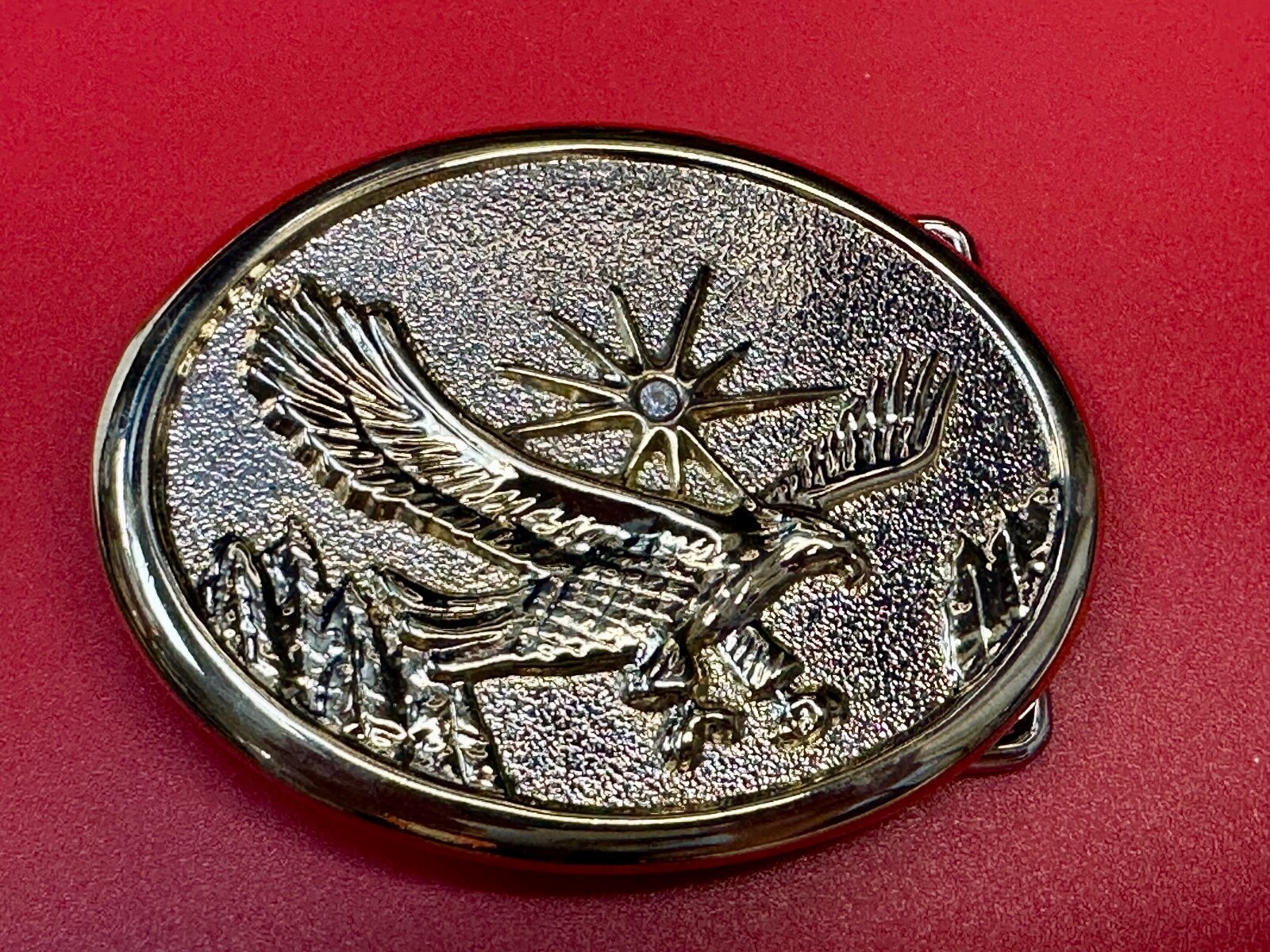 Patriotic American Usa Eagle Flying High Over Mountains W/ Starburst Belt Buckle